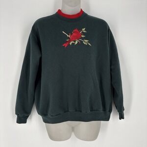 Top Stitch By Morning Sun Red‎ Bird Sweatshirt Sz Med P Green Grandmacore